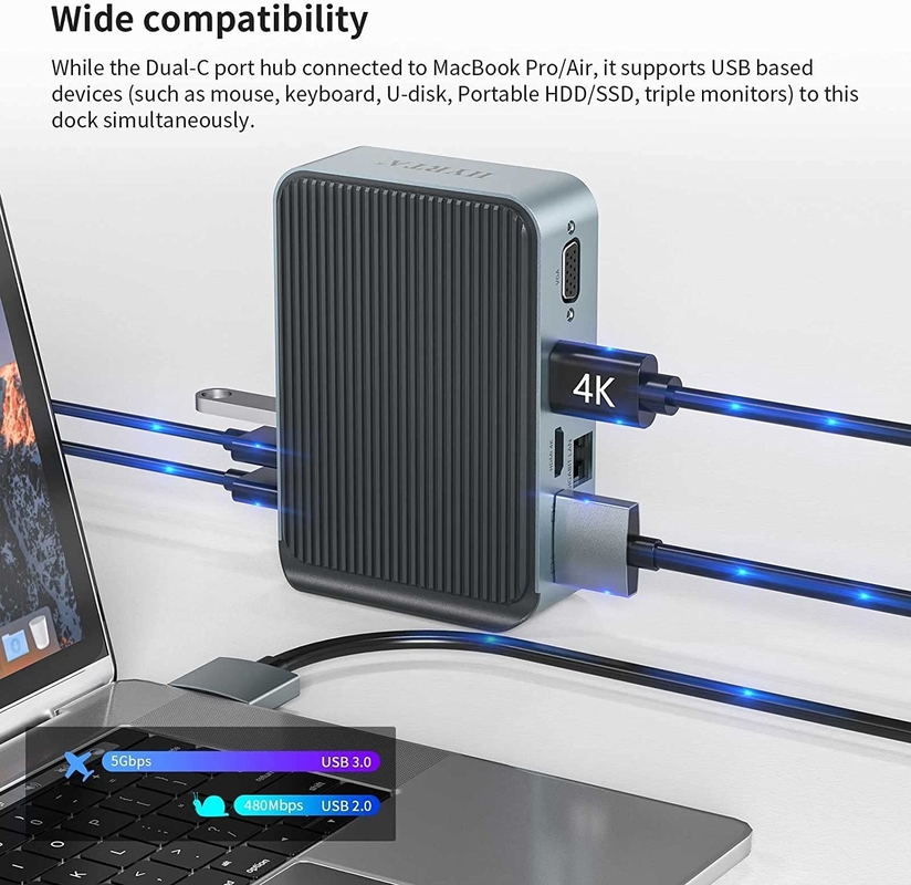 ডিসপ্লেলিঙ্ক 2 HDMI 2K 60Hz ডকিং স্টেশন 16 মাল্টি পোর্ট ম্যাকবুকের জন্য টাইপ সি ডক
