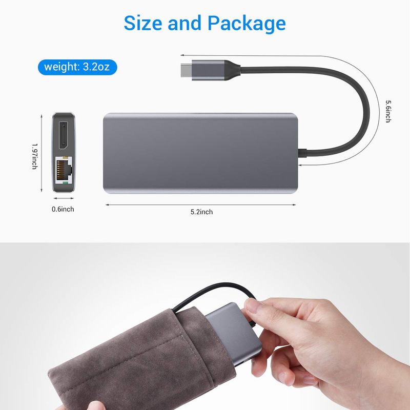 সিলভার পোর্টেবল ইউএসবি সি হাব মাল্টিপোর্ট অ্যাডাপ্টার ম্যাকবুক প্রো এর জন্য HDMI 3.5 মিমি অডিও জ্যাক সহ