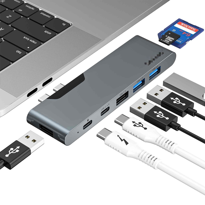 7 ইন 2 ডকিং স্টেশন ইউএসবি সি থান্ডারবোল্ট হাব HDMI 4K কার্ড রিডার ম্যাকবুক প্রো এর জন্য
