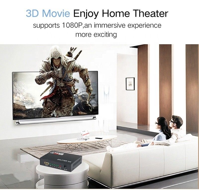 পেশাদার এইচডিএমআই স্প্লিটার 1x4 ফুল এইচডি 3 ডি 1080 পি 4 পোর্ট কনভার্টার টিভি জন্য মহিলা-মহিলা