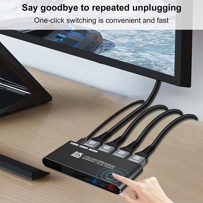 8K HDMI সুইচ 3 ইন 1 আউট সাপোর্ট 3 HDMI ইনপুট 8K 60Hz 4K 120Hz উন্নত প্রযুক্তি