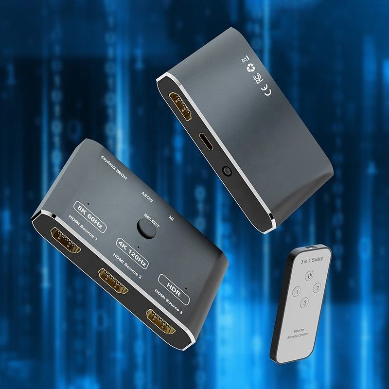 8K 120Hz এইচডিআর 3 পোর্ট এইচডিএমআই সুইচ সুইচার 3 ইন 1 আউট প্লাগ রিমোট কনভার্টার