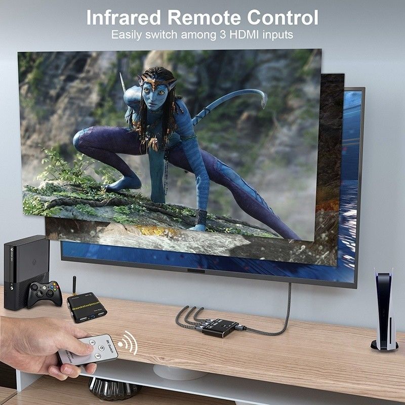 8K 120Hz এইচডিআর 3 পোর্ট এইচডিএমআই সুইচ সুইচার 3 ইন 1 আউট প্লাগ রিমোট কনভার্টার