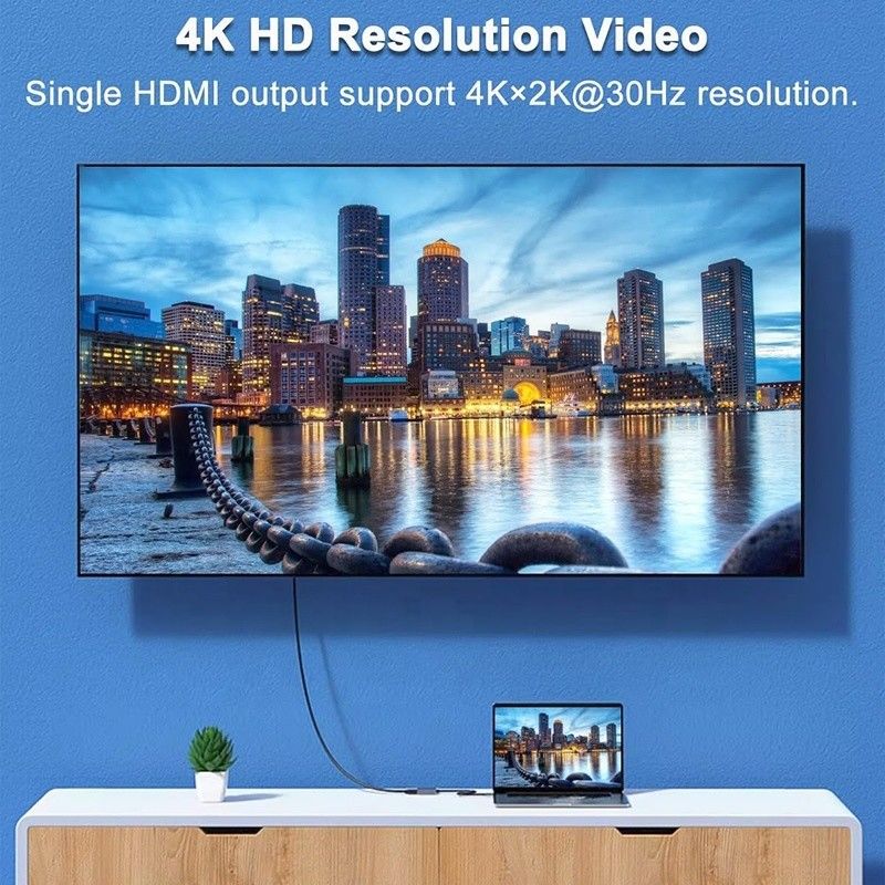 টাইপ সি পুরুষ থেকে দ্বৈত এইচডিএমআই মহিলা থান্ডারবোল্ট 3 ইউএসবি-সি মাল্টি-মনিটর অ্যাডাপ্টার ক্যাবল 4 কে 30Hz