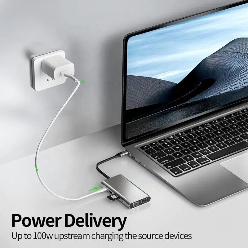 ইউএসবি সি হাব টাইপ-সি থেকে ইউএসবি 3.0 HDMI ভিজিএ আরজে 45 ল্যান এসডি টিএফ অডিও ইউএসবি গ্রে মাল্টিপোর্ট অ্যাডাপ্টার