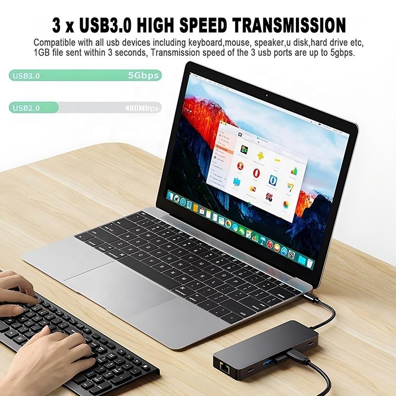 10 ইন 1 ইউএসবি সি হাব টু ডুয়াল এইচডিএমআই 4 কে 60Hz অ্যাডাপ্টার ডক ইউএসবি 3.0 ইথারনেট আরজে 45 1000 এমবিপিএস সহ