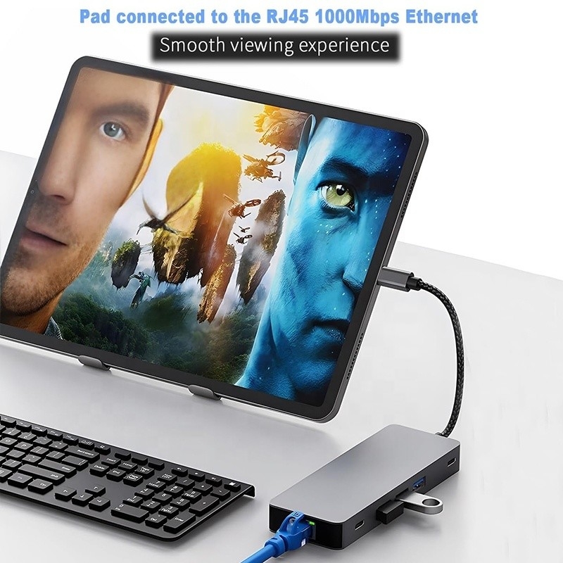 10 ইন 1 ইউএসবি সি হাব টু ডুয়াল এইচডিএমআই 4 কে 60Hz অ্যাডাপ্টার ডক ইউএসবি 3.0 ইথারনেট আরজে 45 1000 এমবিপিএস সহ