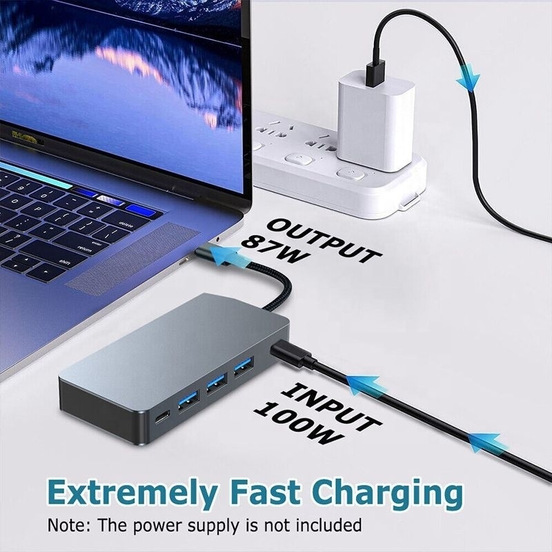 4K 30Hz ডুয়াল HDMI ইউএসবি 3.0 অ্যাডাপ্টার ডকিং স্টেশন 7 ইন 1 মাল্টিপোর্ট ইউএসবি সি টাইপ সি হাব