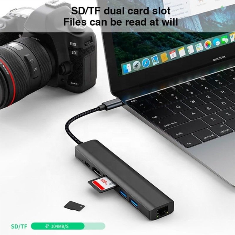 1000 এম আরজে 45 গিগাবিট ইথারনেট 4 কে এইচডিএমআই পিডি 100W অ্যাডাপ্টারের সাথে 1 ইউএসবি সি টাইপ সি হাবের মধ্যে গ্রে 7