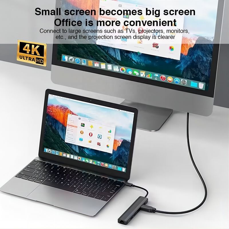 1000 এম আরজে 45 গিগাবিট ইথারনেট 4 কে এইচডিএমআই পিডি 100W অ্যাডাপ্টারের সাথে 1 ইউএসবি সি টাইপ সি হাবের মধ্যে গ্রে 7