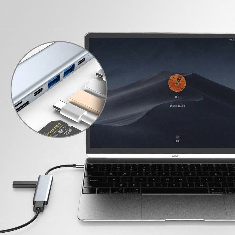 গ্রে 7 ইন 1 ইউএসবি সি টু এইচডিএমআই অ্যাডাপ্টার হাব ডক 4 কে এইচডিএমআই পিডি এসডি টিএফ এসডি / টিএফ কার্ড রিডার সহ