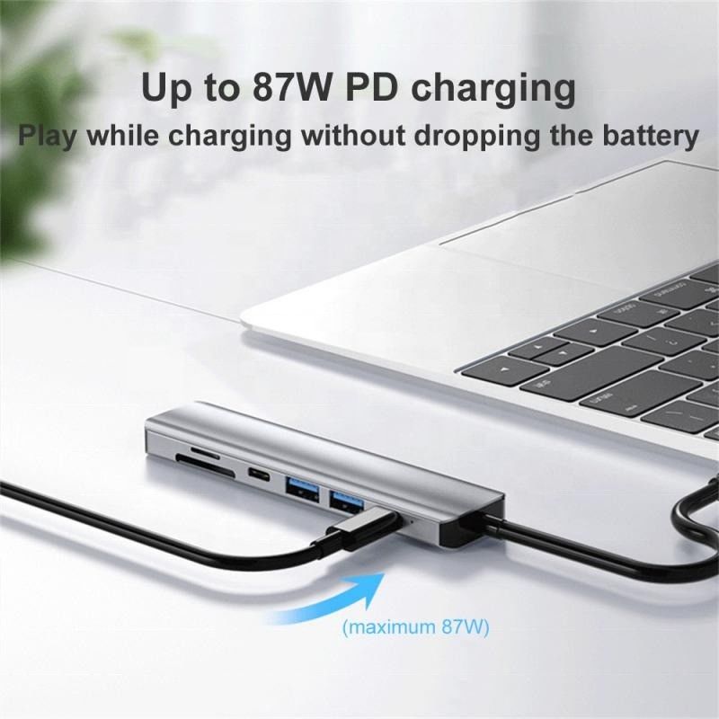 গ্রে 7 ইন 1 ইউএসবি সি টু এইচডিএমআই অ্যাডাপ্টার হাব ডক 4 কে এইচডিএমআই পিডি এসডি টিএফ এসডি / টিএফ কার্ড রিডার সহ