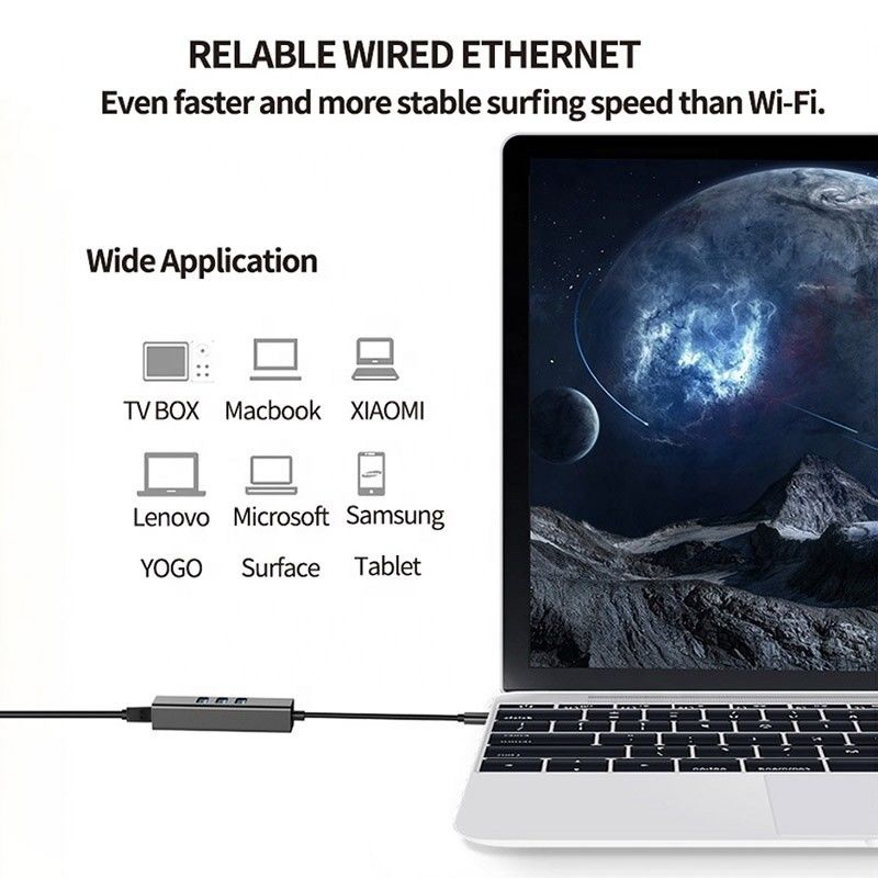 ইউএসবি ৩.১ টাইপ সি থেকে ৯ পোর্ট ইউএসবি ৩.০ হাব গিগাবিট ইথারনেট আরজে৪৫ ল্যান পোর্ট অ্যাডাপ্টার গ্রে