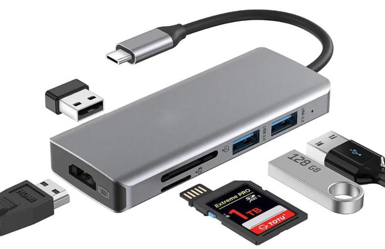 ইউএসবি সি হাব টাইপ-সি থেকে ইউএসবি 3.0 HDMI ভিজিএ আরজে 45 ল্যান এসডি টিএফ অডিও ইউএসবি গ্রে মাল্টিপোর্ট অ্যাডাপ্টার