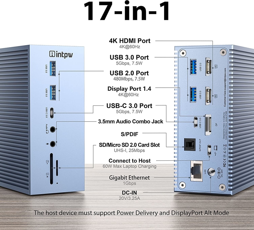 পাওয়ার ডেলিভারি পর্যন্ত 120W ইউএসবি-সি হাব ডকিং স্টেশন সঙ্গে মাইক্রোএসডি 3.0 কার্ড রিডার সঙ্গে কর্মক্ষমতা