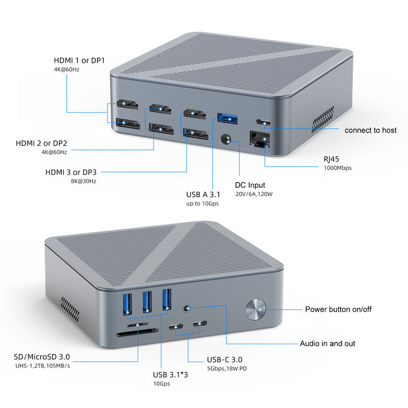 ডেস্কটপ ইউএসবি-সি ডকিং স্টেশন এইচডিএমআই ৪কে রেজোলিউশন ডিসপ্লে পোর্ট ইউএসবি সি ৩.১ ল্যাপটপ পিসির জন্য